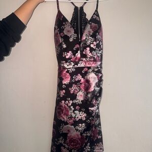 Emerald Sundae Black and Pink Floral Midi Dress